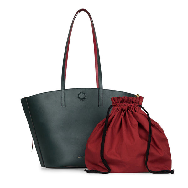 REVERSIBLE SHOPPER BAG DEEP GREEN/RED